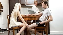 SIS.PORN. Teen sucks stepbrother behind stepmom’s back