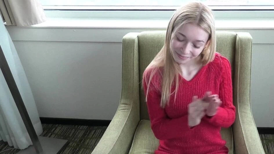 Just turned 18 – blonde slender teen making her first porn